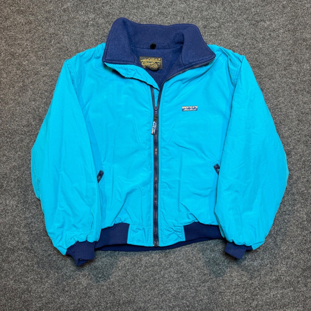 Vintage Eddie Bauer Womens XL Turquoise Blue Fleece Lined Nylon Bomber Jacket